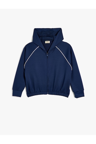 Koton Kapşonlu Fermuarlı Sweatshirt Uzun Kollu Beli Lastikli Modal Kumaş Lacivert 5wkg10429ak Lacivert