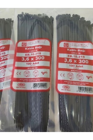 3.6x300 Plastik Cırt Kelepçe Kablo Bağı Siyah 100'lu Paket