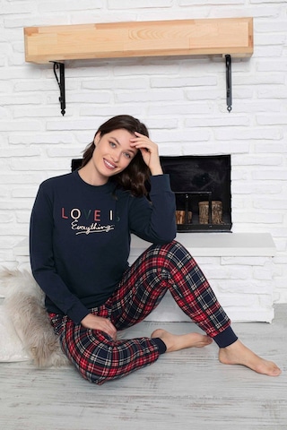 Kadın Bisiklet Yaka Bilek Manşet/lastikli 2 İplik Cepli Kışlık Jogger Eşofman Pijama Takımı Homewear Lacivert
