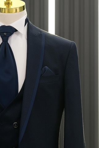 Slimfit Armürlü Sivri Yaka Sabit Yaka Yelekli Flarlı Smokin Takım Elbise 001