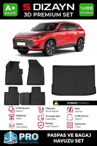 S-dizayn Mg Hs Turbo Hybrid 3d Pro Havuzlu Paspas Ve Bagaj Havuzu Seti 2'li Set 2024 Üzeri A+ Kali