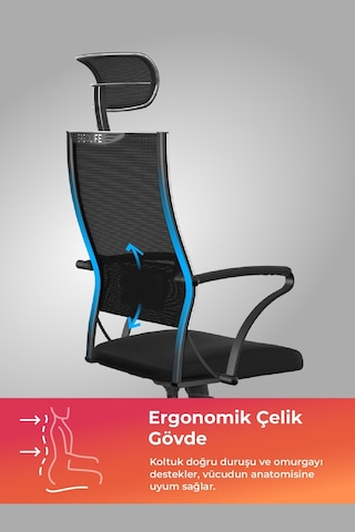 Ergolife Sit Air-180 Ofis Koltuğu Yükseklik Ayarlı, Fileli, Boyun Destekli, Bilgisayar Sandalyesi -574.61.40.222 Çok Renkli