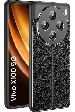 Vivo X100 Deri Desenli Silikon Kılıf - Ultra Darbe Emici Kamera Korumalı Kapak Siyah