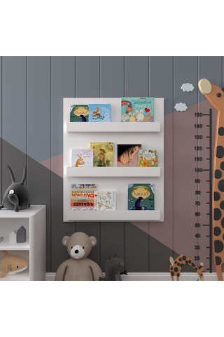 Asra Trend Çocuk Odası Duvar Rafı Kitaplık ÇR-02 %100 MDF Montessori Tipi Raf Beyaz