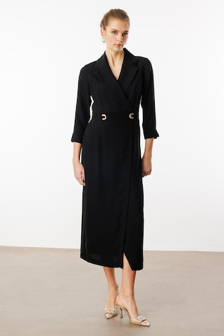 Moda İlgi Kadın Beli Aksesuarlı Cepli Kruvaze Elbise 6626 Siyah Siyah