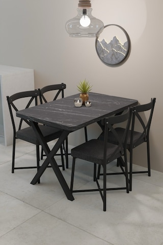 Modern Yemek Masası Takımı 70x110 Cm Oval Mutfak Masası & 4 Adet Tonet Model Kumaş Döşemeli Sandalye Bendir