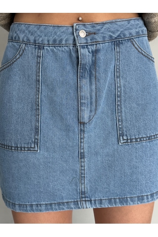 Kadın Mavi Denim Mini Etek Mavi