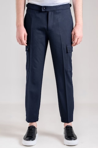 Giotelli Erkek Lacivert Dar Kesim Slim Fit Yünlü Dokuma Kargo Cep Normal Bel 6 Drop Pantolon