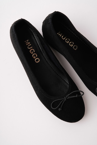 Muggo Hidden Gizli Topuklu Fiyonk Detaylı Deri Kadın Babet Sıyah
