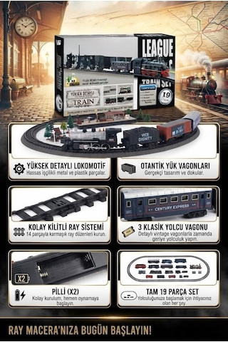 19 Parça Klasik Ekspres Tren Seti - Pilli Oyuncak Eğitici Eğlenceli Tren Ve Ray Seti