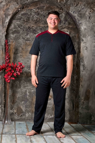 Nisanca Yazlık Büyük Beden Erkek Pamuk Pijama Takımı- Kısa Kollu Erkek Pijaması Yesil