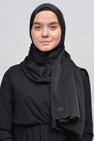 Altobeh Kadın Düz Renk Pırıltı Simli Tesettür Shawl Parlak Abiye Şal - Siyah