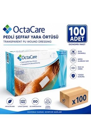 Octacare Su Geçirmez Pedli Şeffaf Pu Film Steril Yara Örtüsü 5cm 7,5cm 100 Adet