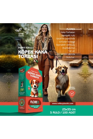 Florex L-2000 25x35cm 5 Rulo X 20 Adet 100 Adet Köpek Pet Shop Evcil Hayvan Kaka Torbası - 24'li Paket
