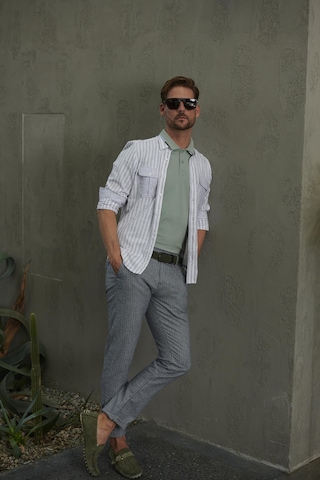 Erkek Gri Çizgili Chino Keten Karışımlı Pantolon Slim Fit Ncs Jeans 2252 Gri