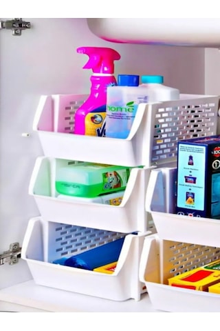 Bayev 4'lü Banyo Seti 3 Katlı Raf + Çamaşır Selesi Ayrılabilir Banyo Rafı Beyaz