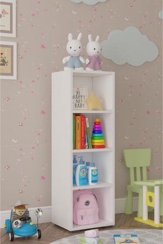 Glass Çok Amaçlı Kitaplık & Düzenleyici Dolap 4 Raflı Beyaz