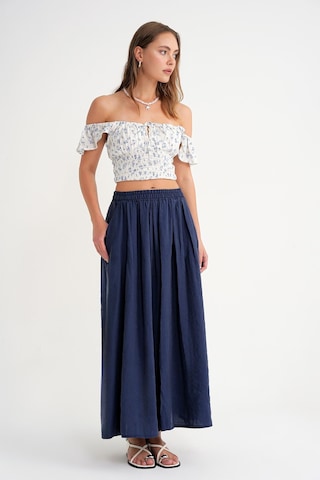 4612 Kadın Yandan Cepli Pileli Bol Etek Lacivert Lacivert