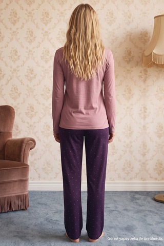 Siyah İnci Pudra Desenli Düğmeli Dantelli Viskon Örme Pijama Takım 26224682