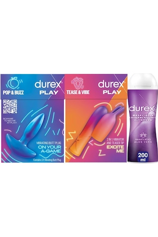 Durex Titreşimli Anal Plug Tıkaç + 2si 1 Arada Titreşimli Vibratör + Aloe Vera Kayganlaştırıcı Jel 200 ML