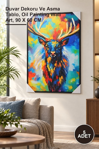 5 Adet Yağlı Boya Duvara Asmalı Pano Duvar Dekoru Ve Asma Tablo, Oil Painting Wall Art, 90 X 60 Cm