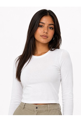 LOFT Slim Crop Fit Kadın Tshirt U.kol Beyaz
