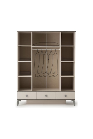 Çakıltaşı 4 Kapaklı Gardırop Elbise Dolabı 156x52x200cm Krem
