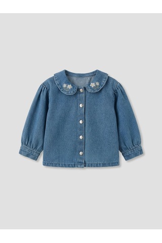Lc Waikiki Mavi Nakışlı Kız Bebek Jean Gömlek Ve Jean Pantolon