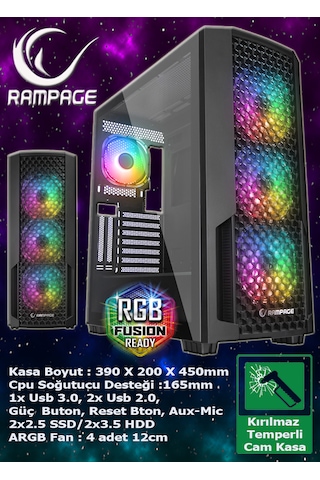 Warbox Pubg RX580 i5-3350P 16 GB 256 GB + 250 GB HDD 8 GB 24" W10P Masaüstü Oyuncu Bilgisayarı