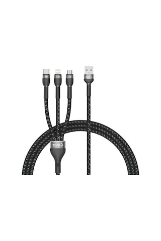 Zore Shira Serisi 3 In 1 Lightning,Micro,Type-C Usb Kablo 30Cm-Siyah