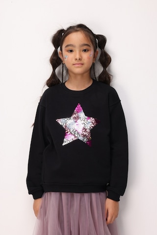 Le Mabelle Siyah Pullu Yıldız Nakışlı Kız Çocuk Sweatshirt - Dina Siyah