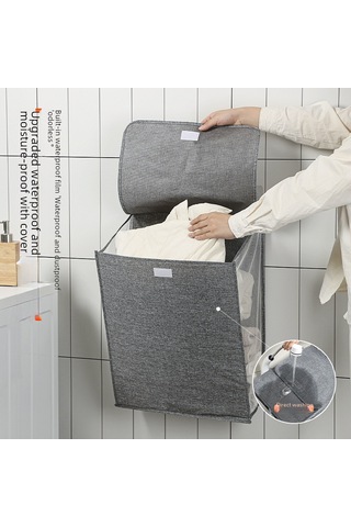 Bej Büyük 58 41 15 Kirli Çamaşır Sepeti, Kapaklı Ve Toz Geçirmez, Katlanabilir, Duvara Monte Büyük Kapasiteli Bej