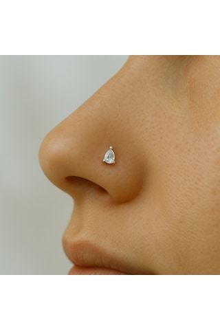 Damla Tektaşlı Hızma Gümüş Damla Model Burun Hızma Gri