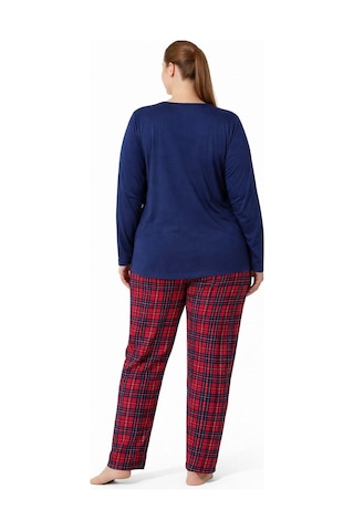 Pemilo Kadın 7256 Likralı Uzun Kol Büyük Beden Milan Pijama Takımı Lacivert