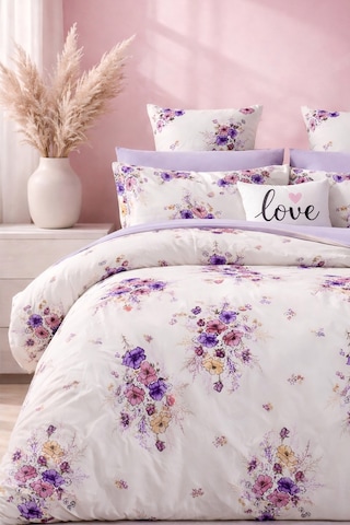 İqon Lastikli Çarşaflı Nevresim Takımı Çift Kişilik Bouquet Lila
