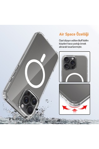 Apple İphone16 Pro Kılıf Magsafe Wireless Kablosuz Şarj Destekli Şeffaf Darbe Emici Kapak Şeffaf