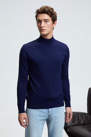 Grimelange REBEL Erkek Yarım Balıkçı Yaka Basic Slim Fit Triko Lacivert Kazak