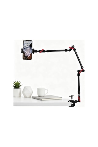 Ayarlanabilir Eklemli Sihirli Kol Kelepçe Ve Telefon Tutucu Klipsli Masa Montajı, Masa Standı, Cep Telefonu Tripod 3 Arms+kelepçe+klip