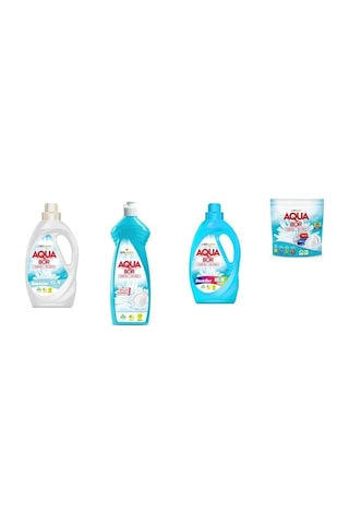 Aquabor Doğal Mineralli Sıvı Beyaz + Elde Bulaşık + Sıvı Renkliler + Tablet 4 Lü Set