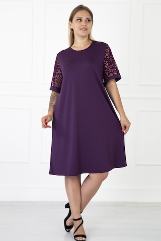 Kimono Kol Mor Büyük Beden Elbise 31B-1186 Mor