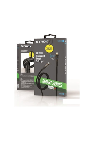 Syrox C139tl Transparan Led 30w Pd Ultra Hızlı Type-c To Lightnıng Şarj & Data Kablosu