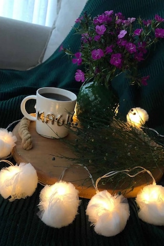 Tüllü Ponpon Çiçek Led Işık Zinciri