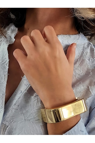 Dikdörtgen Köşeli Gold Molted Kelepçe Çelik Bileklik Gold