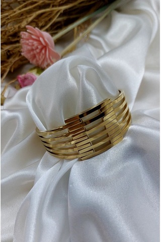 Kaburga Model 316 L Çelik Kelepçe Gold Bileklik,