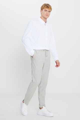 AC&Co / Altınyıldız Classics Erkek Grı Keten Slim Fit Dar Kesim Beli Bağlamalı Çizgili Casual Pantolon Gri