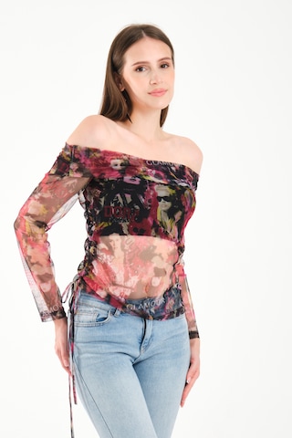 Düşük Omuz Büzgülü Bluz Pembe