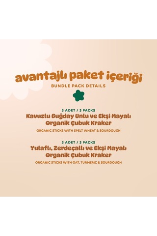 Organik Çubuk Kraker Atıştırmalık Paketi - 6 Adet 2 Çeşit 275 G
