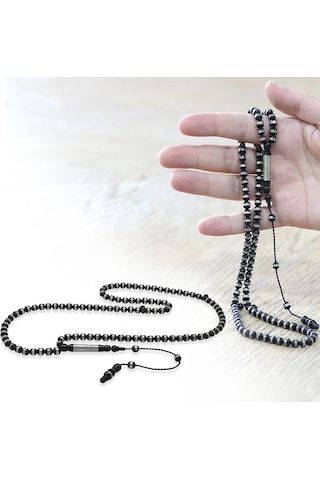 Tesbihname Kuka Namaz Tesbihi - Siyah Renk - Sistemli - Pirinç Sarmal - Küre Kesim