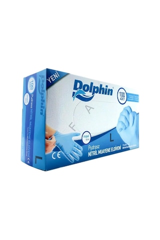 Dolphin Tek Kullanımlık Lateks Mavi Pudrasız Nitril Muayne Eldiveni Large Büyük Boy 100'lü 20 Paket