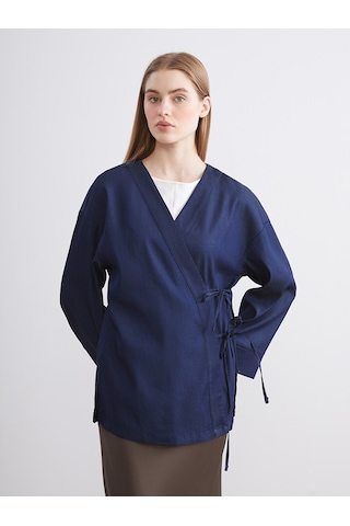 Lcw Modest İndigo Kruvaze Yaka Kadın Kimono